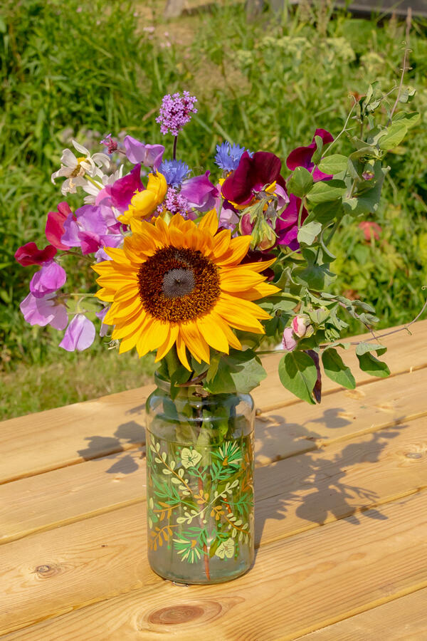Summer flowers on our new picnic tables
